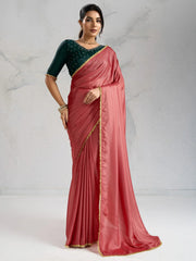 Brown Brown Party Wear Silk Blend Embellished Saree