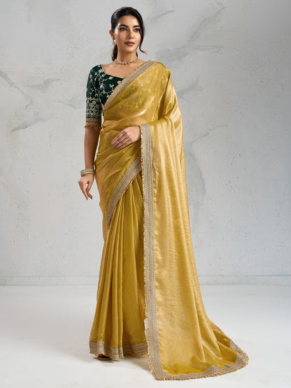 Yellow Yellow Party Wear Pure Chiffon Embellished Saree
