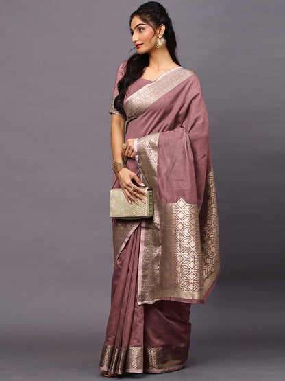 Mauve Taant Linen Blend Woven Saree