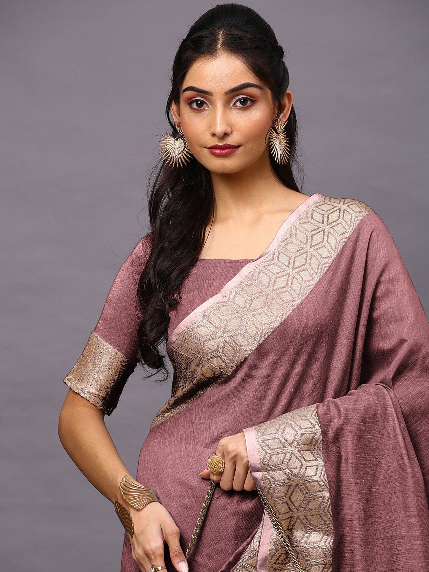 Mauve Taant Linen Blend Woven Saree