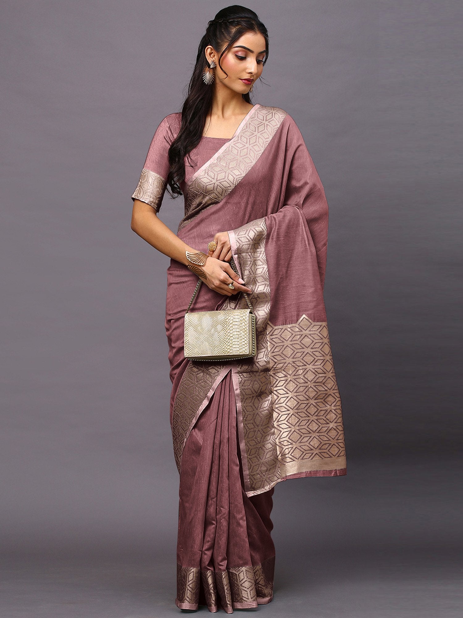 Purple Mauve Taant Linen Blend Woven Saree