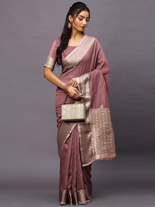 Purple Mauve Taant Linen Blend Woven Saree
