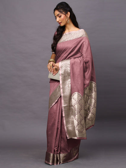 Mauve Taant Linen Blend Woven Saree