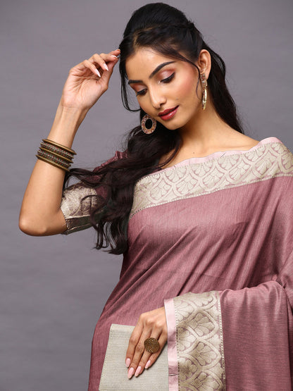 Mauve Taant Linen Blend Woven Saree