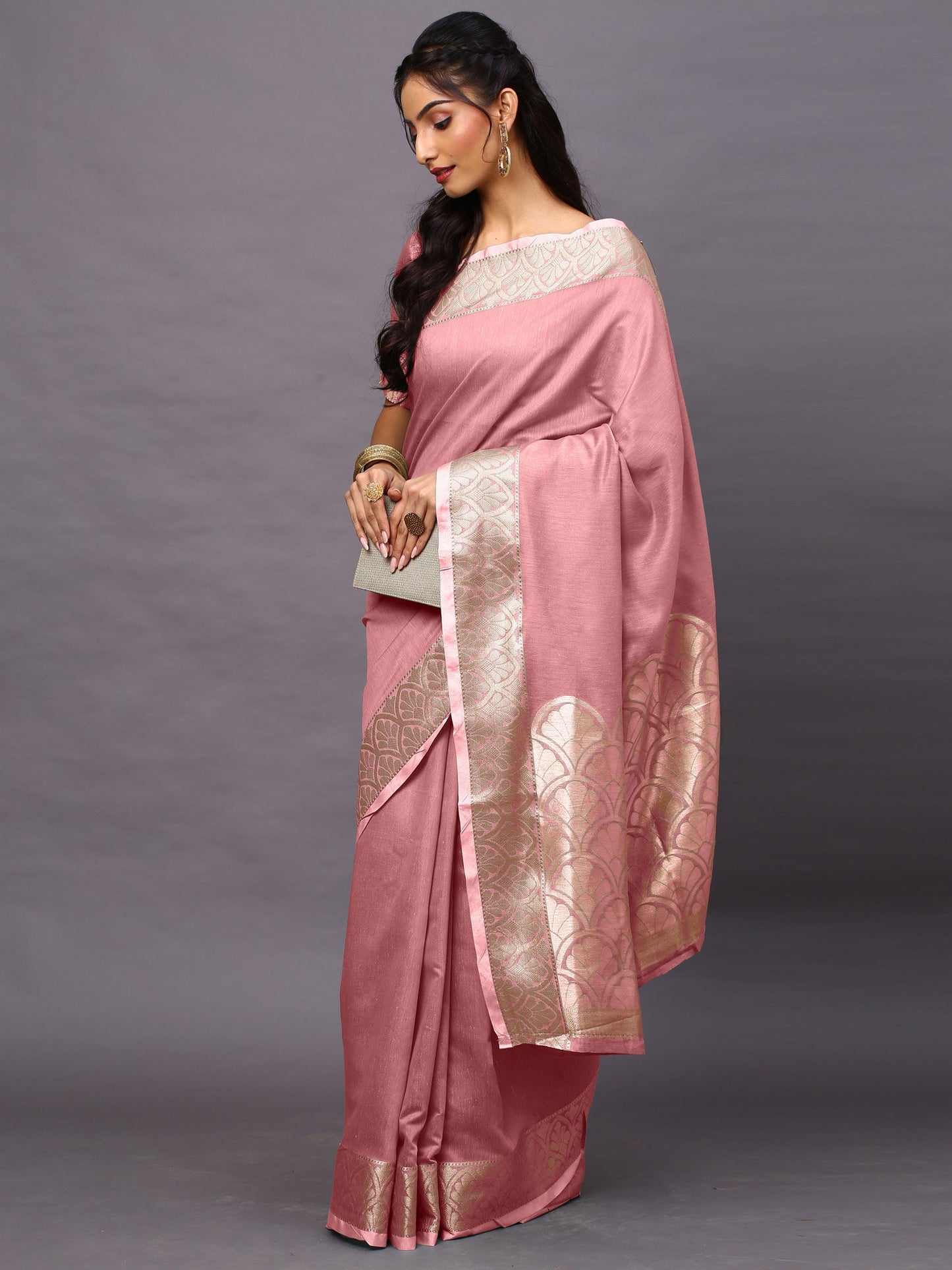 Pink Taant Linen Blend Woven Saree