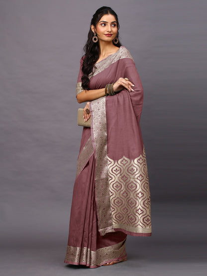 Mauve Taant Linen Blend Woven Saree