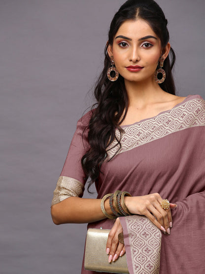 Mauve Taant Linen Blend Woven Saree