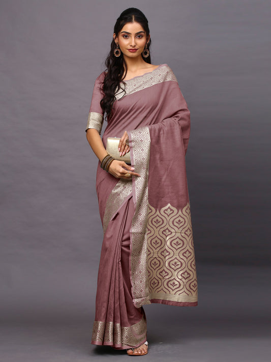 Purple Mauve Taant Linen Blend Woven Saree