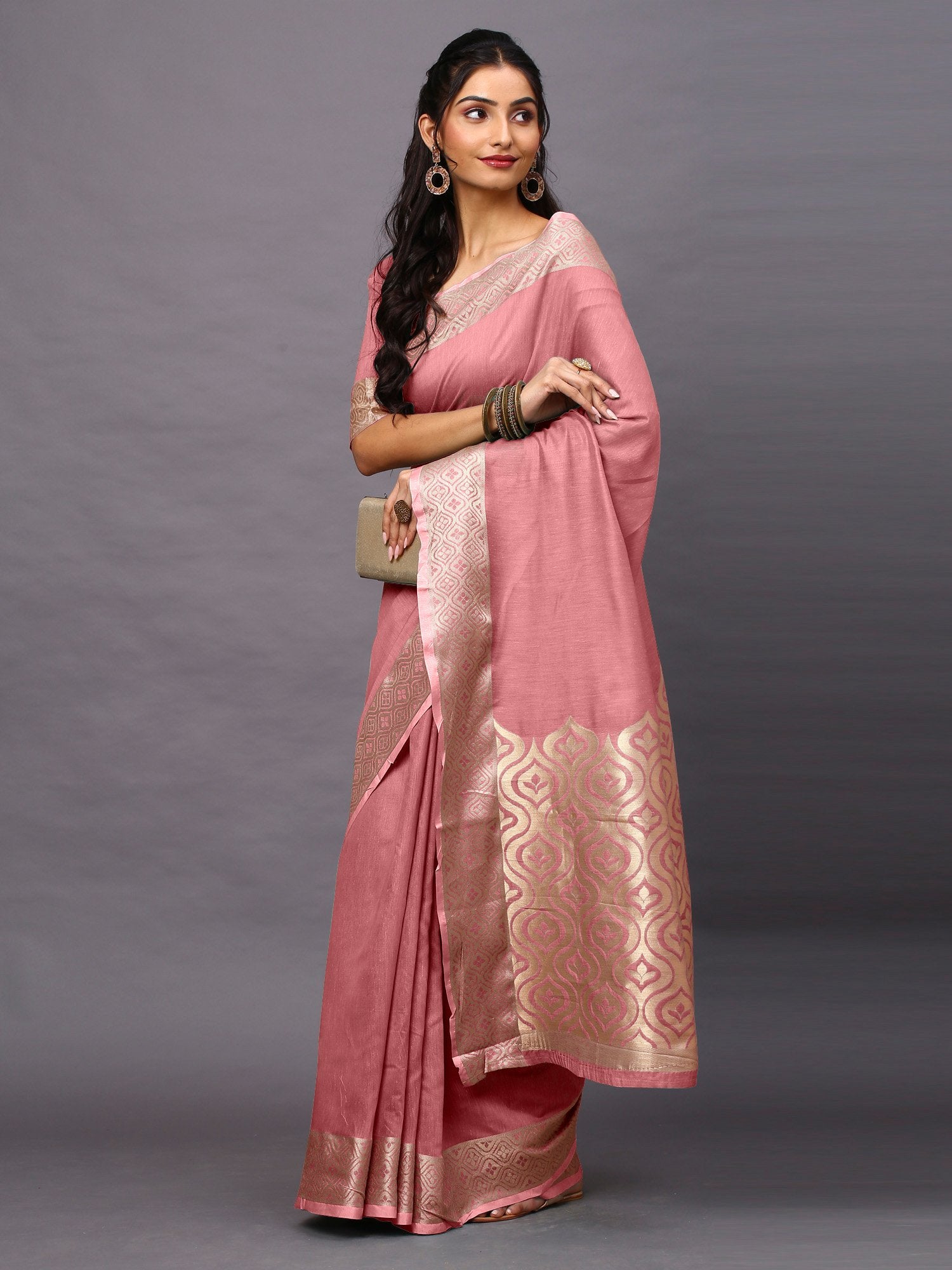 Pink Taant Linen Blend Woven Saree