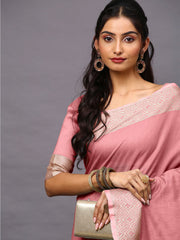 Pink Taant Linen Blend Woven Saree