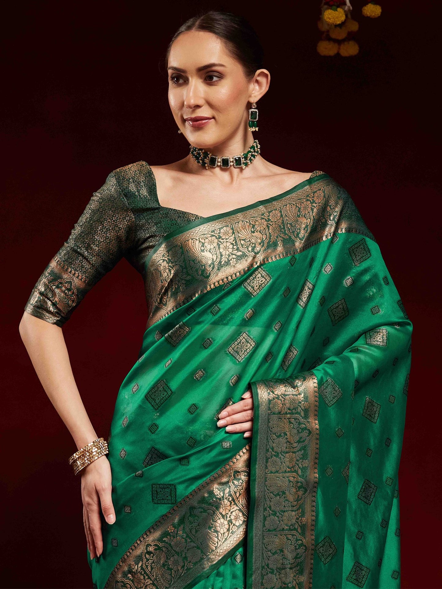 Teal Banarasi Organza Woven Saree
