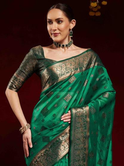 Teal Banarasi Organza Woven Saree