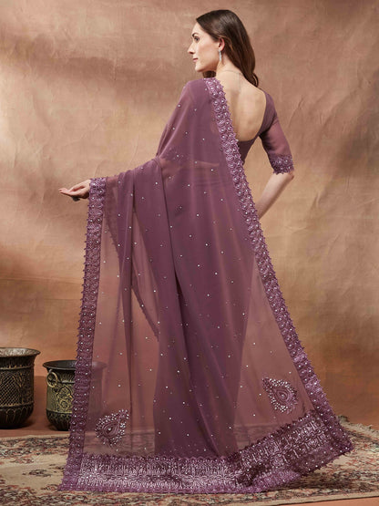 Purple Party Wear Georgette Embellished Saree