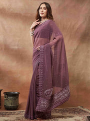 Purple Party Wear Georgette Embellished Saree - The Dori Store
