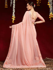 Peach Party Wear Georgette Embellished Saree - The Dori Store