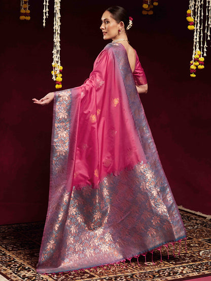 Pink Paithani Soft Silk Woven Saree