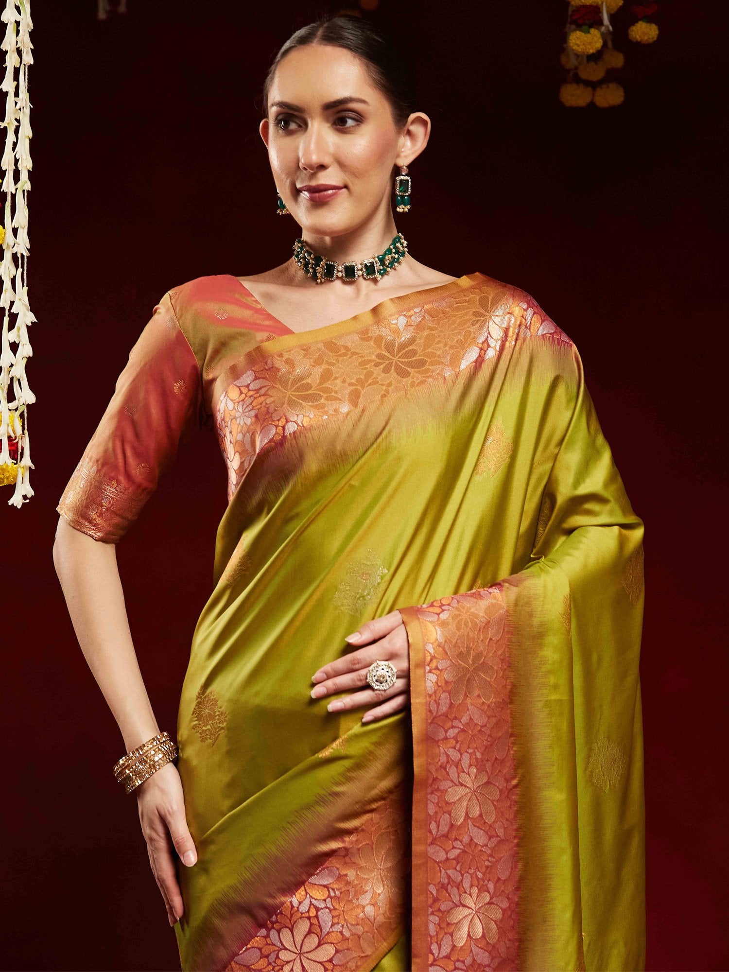 Olive Paithani Soft Silk Woven Saree