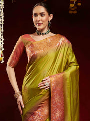 Olive Paithani Soft Silk Woven Saree