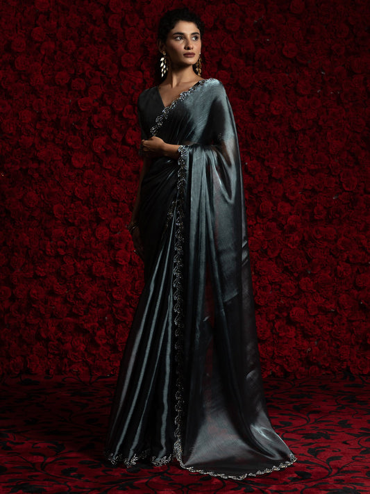 Grey Grey Party Wear Tissue Embellished Saree