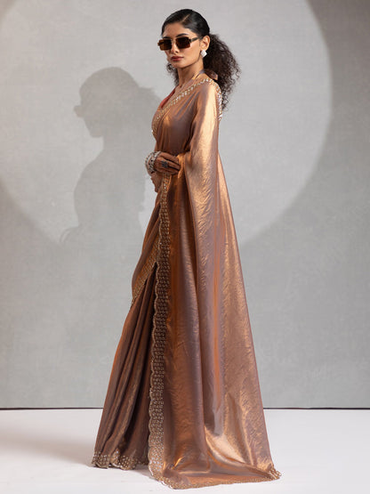 Metallic Party Wear Satin Silk Embellished Saree