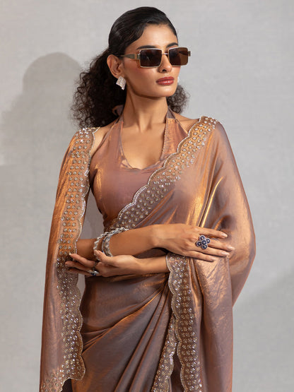 Metallic Party Wear Satin Silk Embellished Saree