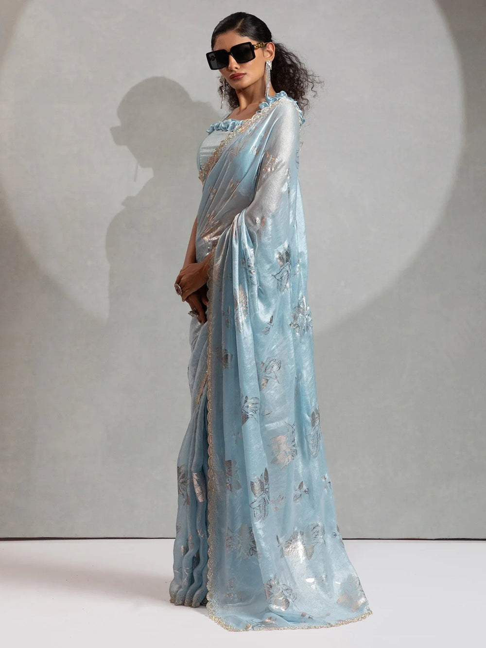 Light Party Wear Satin Silk Embellished Saree - The Dori Store