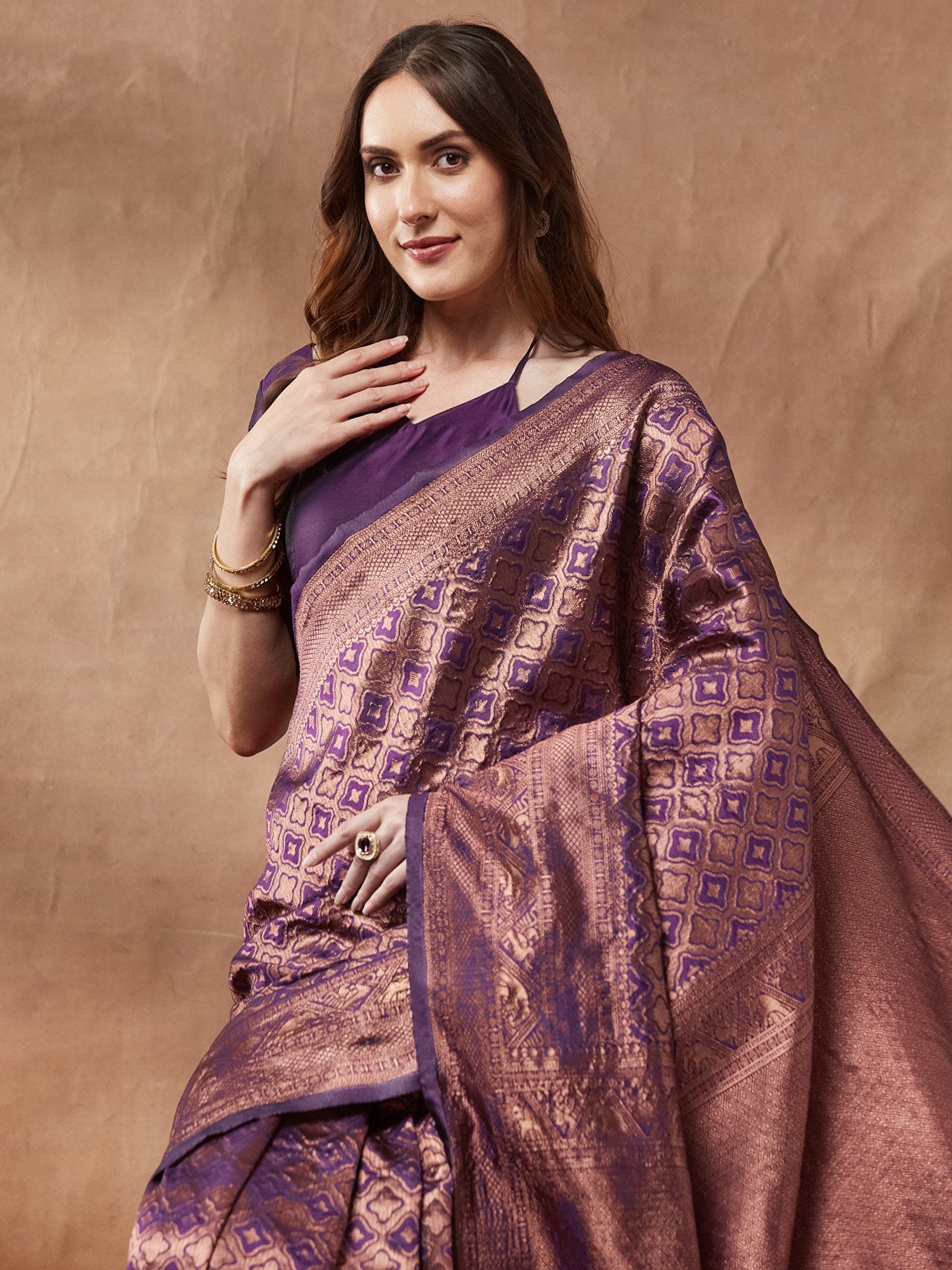 Purple Kanjeevaram Litchi Silk Woven Saree