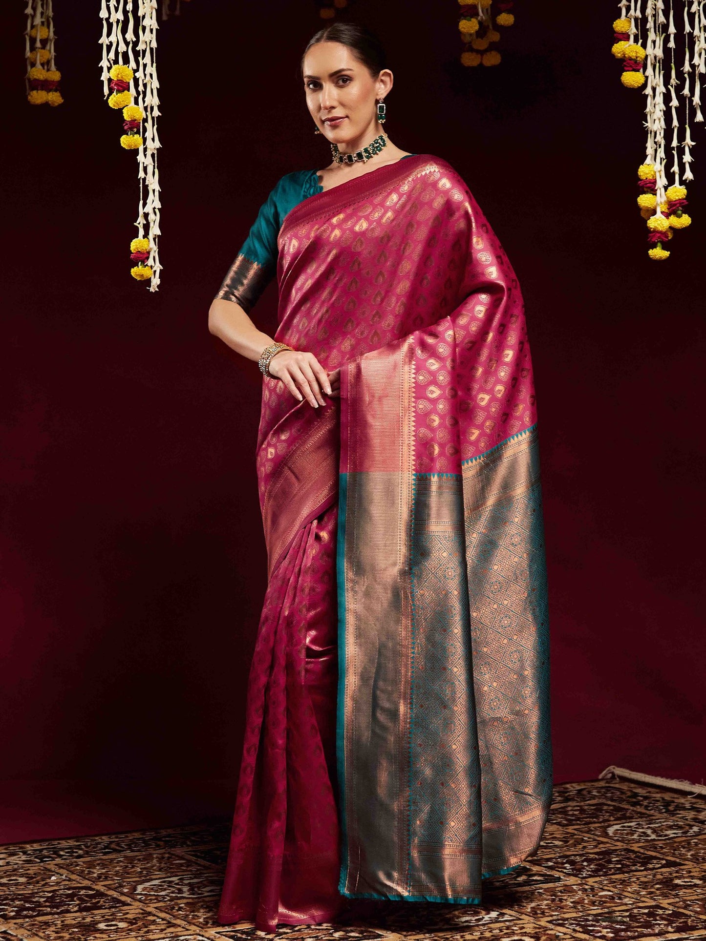 Pink Kanjeevaram Litchi Silk Woven Saree