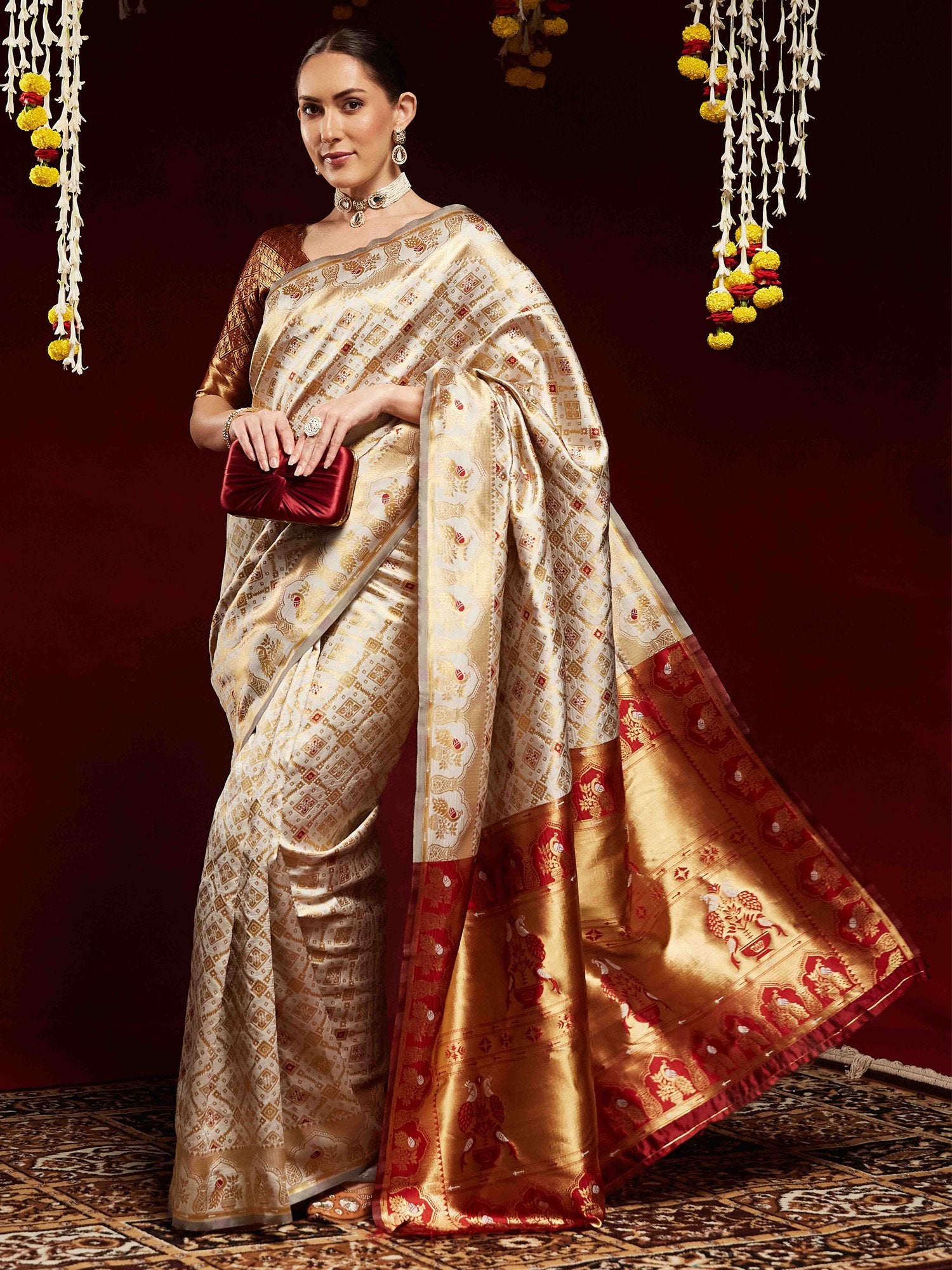 Grey Kanjeevaram Litchi Silk Woven Saree