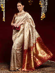Grey Kanjeevaram Litchi Silk Woven Saree