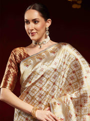 Grey Kanjeevaram Litchi Silk Woven Saree