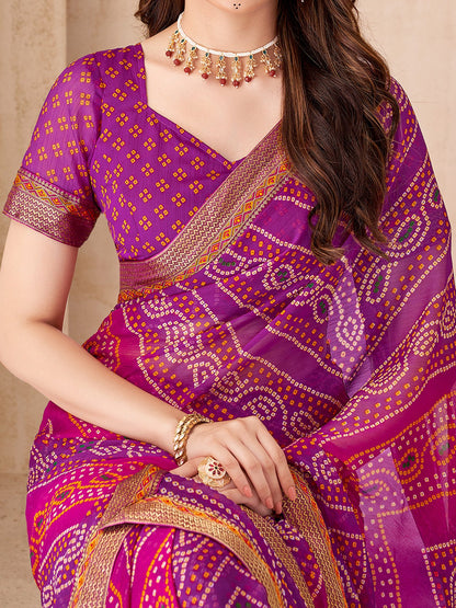 Purple Bandhani Chiffon Embellished Saree