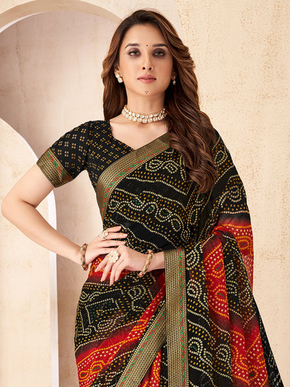 Black Bandhani Chiffon Embellished Saree