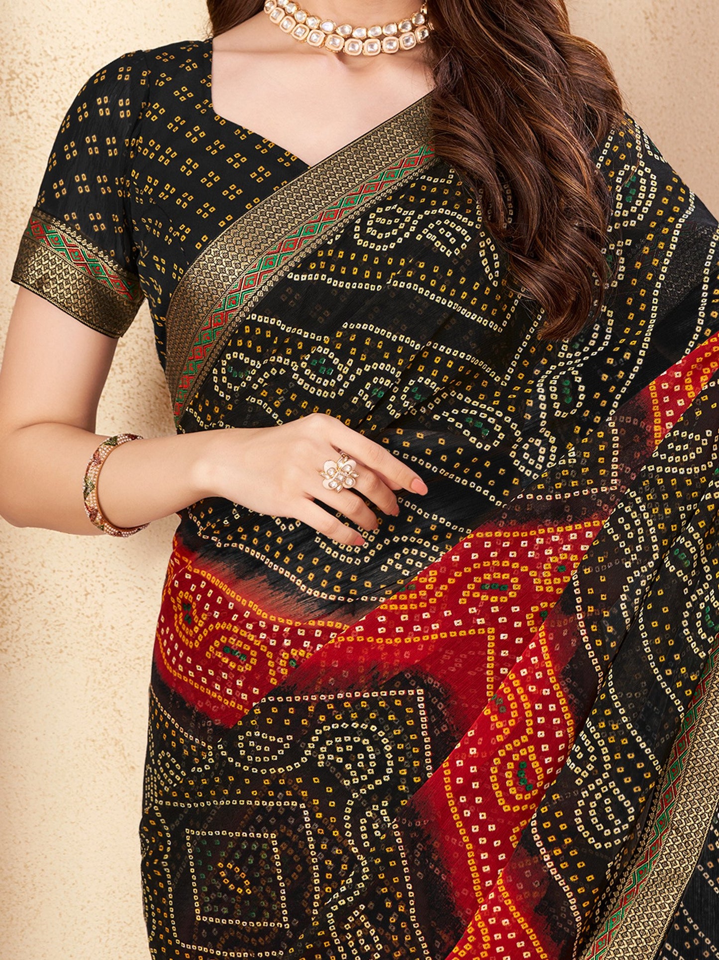 Black Bandhani Chiffon Embellished Saree
