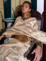 Off White Banarasi Silk Blend Woven Saree