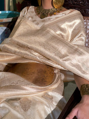 Off White Banarasi Silk Blend Woven Saree