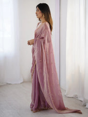 Mauve Party Wear Paper Silk Embellished Saree - The Dori Store