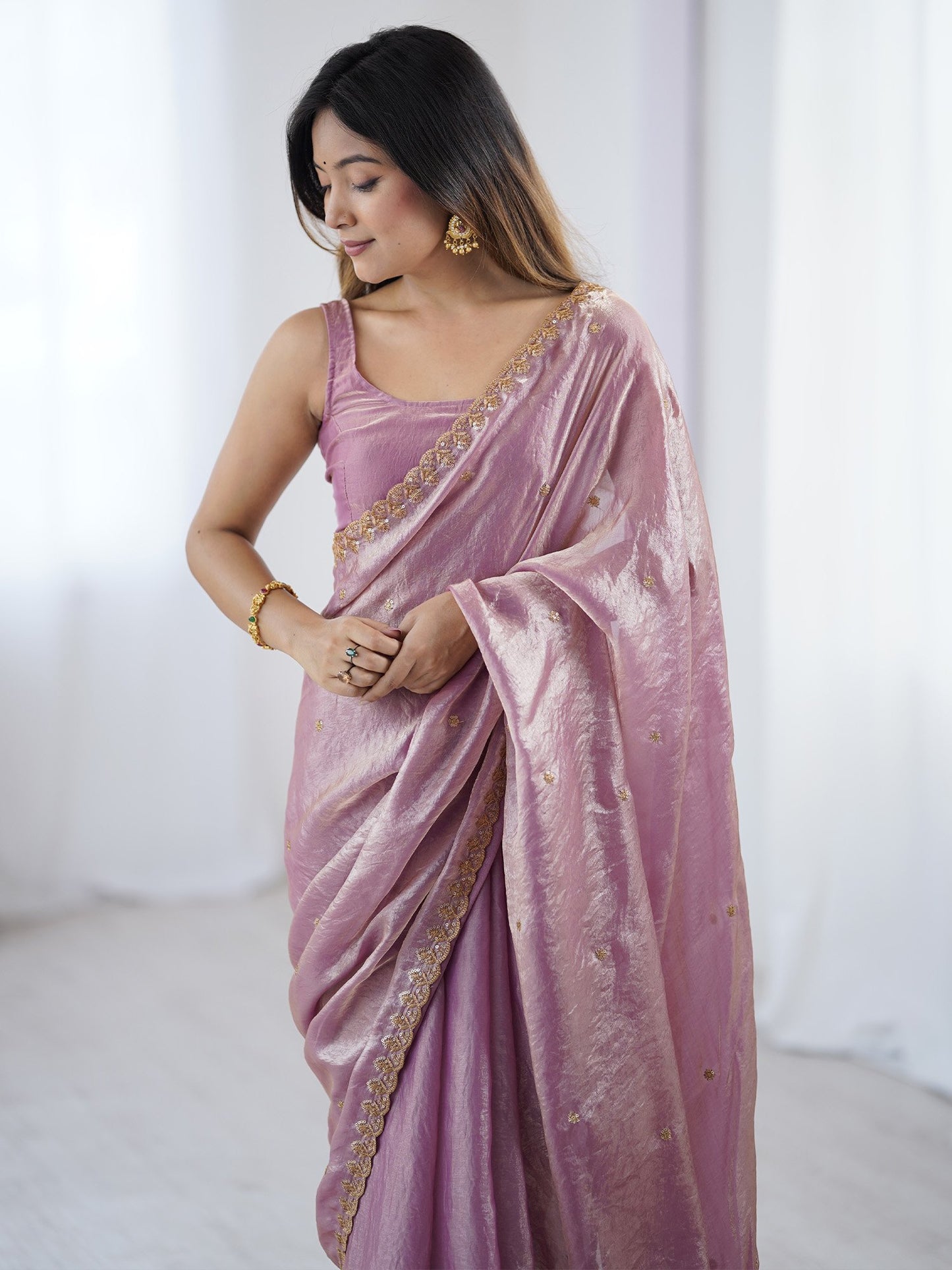 Mauve Party Wear Paper Silk Embellished Saree