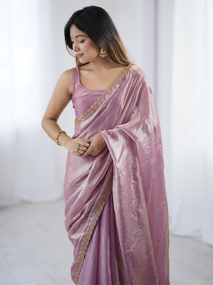Mauve Party Wear Paper Silk Embellished Saree