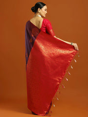 Purple Banarasi Soft Silk Woven Saree