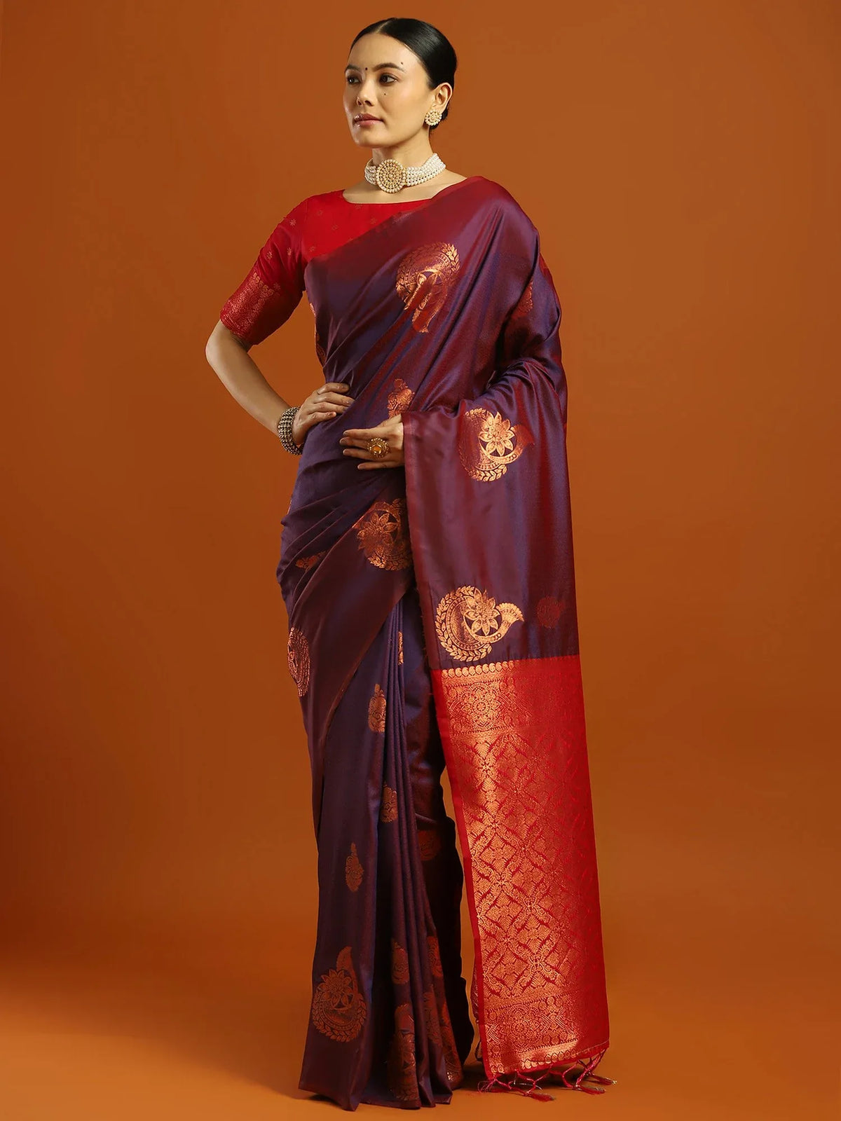 Purple Purple Banarasi Soft Silk Woven Saree