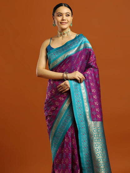 Purple Banarasi Soft Silk Woven Saree