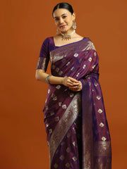 Purple Banarasi Soft Silk Woven Saree