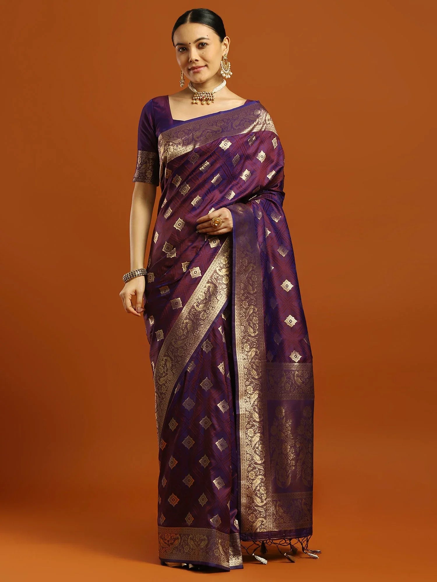 Purple Purple Banarasi Soft Silk Woven Saree