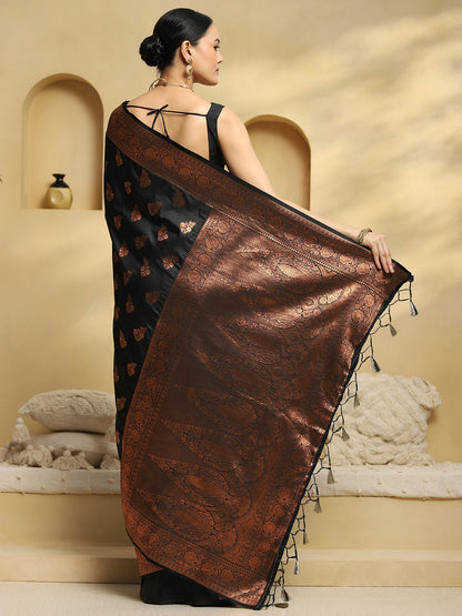 Black Banarasi Soft Silk Woven Saree