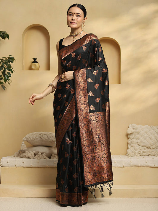 Black Black Banarasi Soft Silk Woven Saree