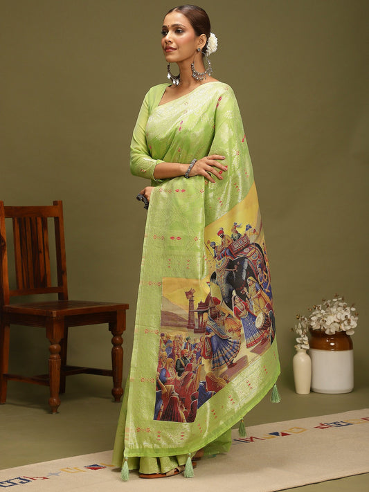Green Light Chanderi Organza Woven Saree