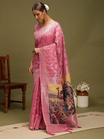 Mauve Chanderi Organza Woven Saree