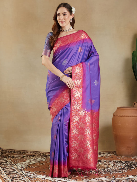 Purple Purple Paithani Soft Silk Woven Saree
