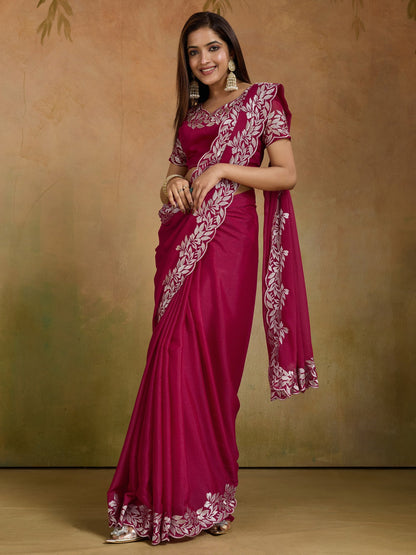 Pink Party Wear Georgette Embellished Saree
